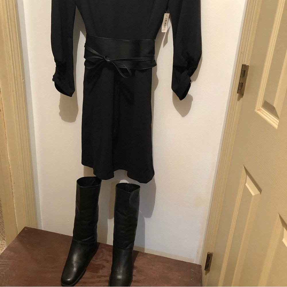 Black dress with OBI Belt paired with the Naturalizer boots in my closet already